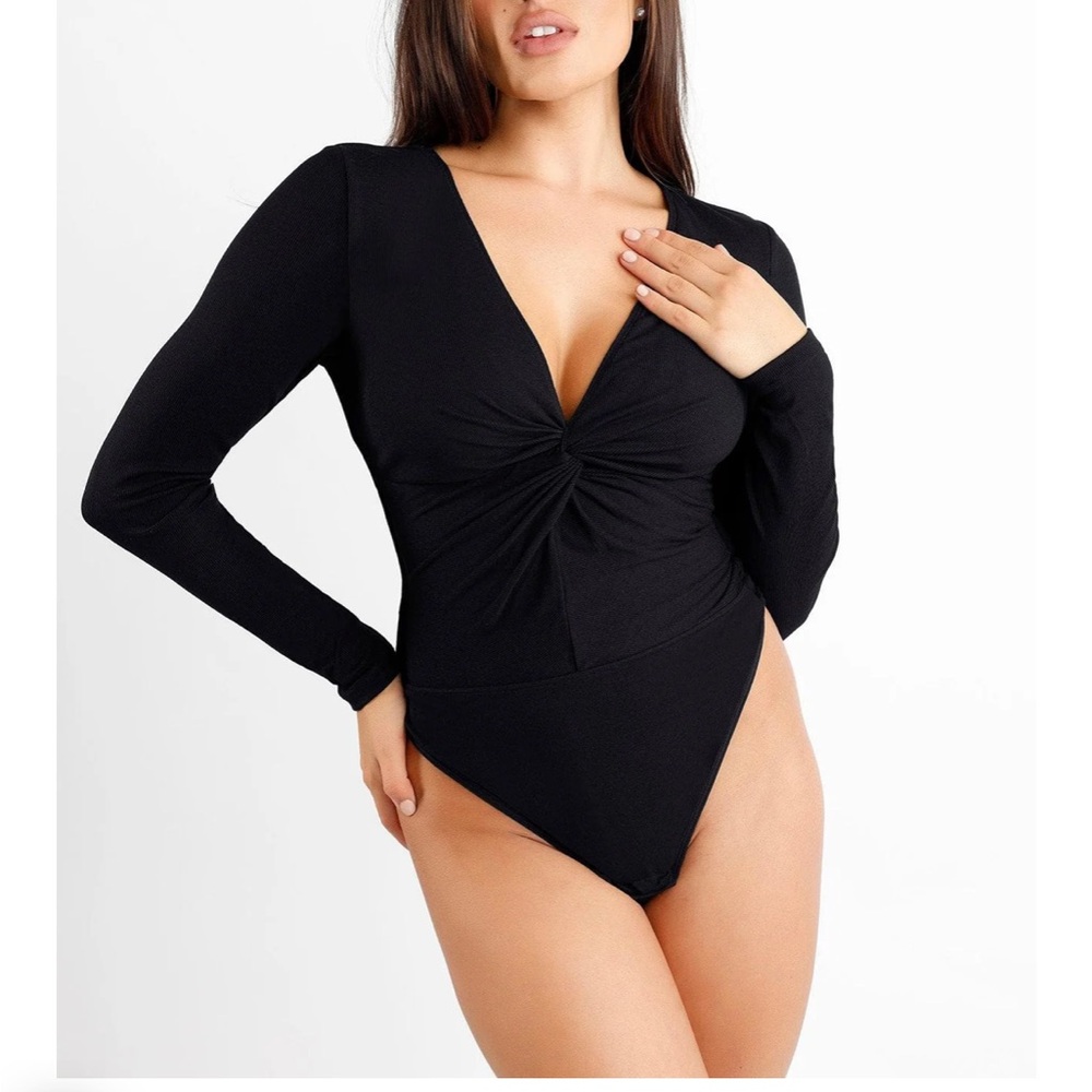 Popilush Shapewear Long Sleeve Twist Front Modal Thong Bodysuit